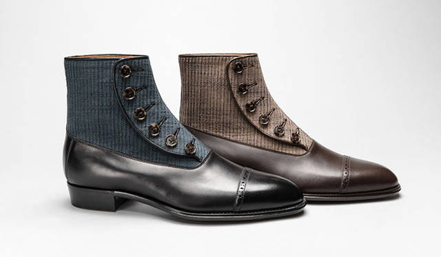 <strong>「大塚製靴×会津木綿」</strong>　このボタンブーツは、三越伊勢丹のキャンペーン「JAPAN SENSES（ジャパン センスィズ）」の一環として実現。レザーと会津木綿の組み合わせが独自の雰囲気をもっている。今季限定生産。各8万6400円　※9月上旬販売予定