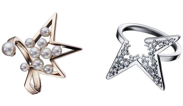 <strong>TASAKI｜真珠とダイヤモンドを用いた多彩な新作ジュエリー登場</strong><br />「アブストラクト スター」リング　左：[SAKURAゴールド、淡水真珠]　20万円（税抜）右：[WG K18、ダイヤモンド]　30万円（税抜）