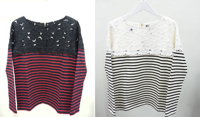 レース×ボーダー プルオーバー 各1万9440円