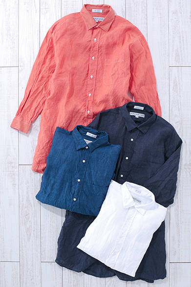 カラーバリエーションは全6色展開。リネン 　チュニックシャツ［ジャーナル スタンダード限定］2万8000円（INDIVIDUALIZED SHIRTS）<br />※税抜き価格