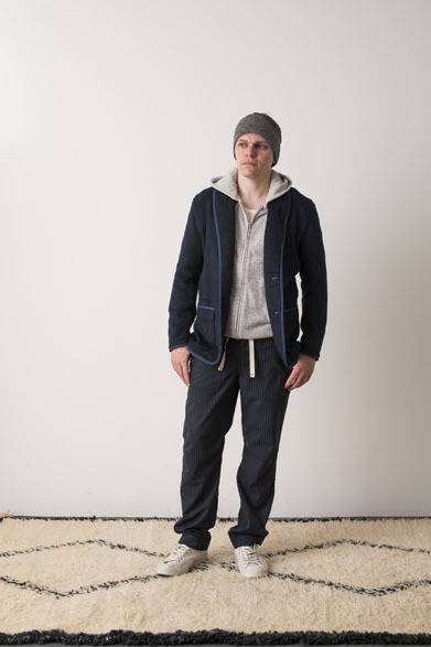 Shawl Collar Jacket 3万8880円、Zip Parker 2万8080円、Pajama Pants 1万7280円、Knit Hair Band参考商品