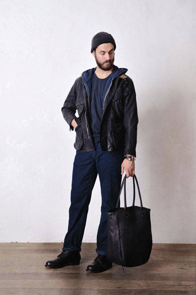 JACKET 10万3680円、SWEAT 2万6568円、T-SHIRTS(3pack) 1万8360円、TROUSER 2万7000円、KNITCAP 1万3824円、BAG 5万2920円、BRACELET 6万6420円、BOOTS 8万7480円