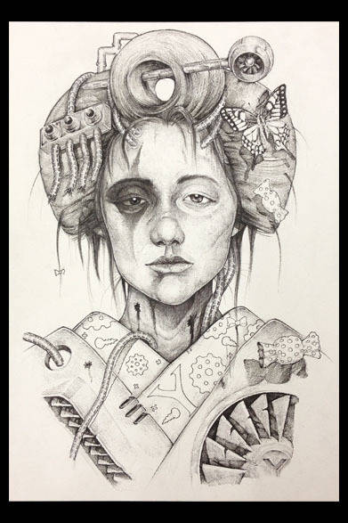 アーティスト笹田靖人氏の作品の原画を展示販売。3点ともボールペンによる細密画＜サイズA4 画用紙（横210×縦297mm)＞ 32万4000円