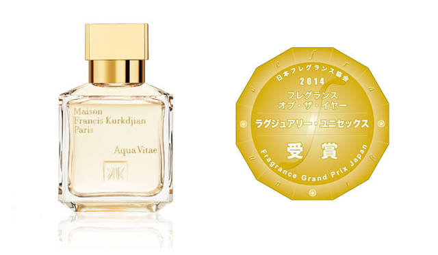 <strong>日本フレグランス協会</strong>　第5回 「日本フレグランス大賞」 各賞発表　<strong>フレグランス・オブ・ザ・イヤー</strong><br />“ラグジュアリー：ユニセックス” <strong>「メゾン フランシス クルジャン」アクア ヴィタエ オードトワレ</strong>（ブルーベル・ジャパン 香水・化粧品事業本部）