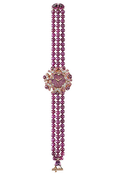 クォーツ、18KPGケース、ダイヤモンド、ルビー、ピンクサファイア、ルベライト、ケース径34mm、参考商品<br /><br />ショーメ<br />Tel. 03-3613-3188