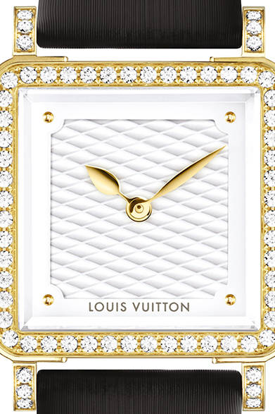 クォーツ、18KYGケース、ダイヤモンド、パウダーサテンストラップ、ケースサイズ23×23mm、151万7400円（税抜）<br /><br />ルイ・ヴィトン カスタマーサービス<br />Tel. 03-3478-2100