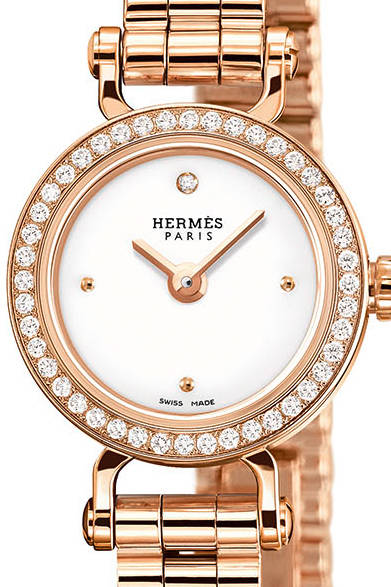 クォーツ、18KPGケース、ダイヤモンド、ケース径15.5mm、162万円<br /><br />エルメスジャポン<br />Tel. 03-3569-3300