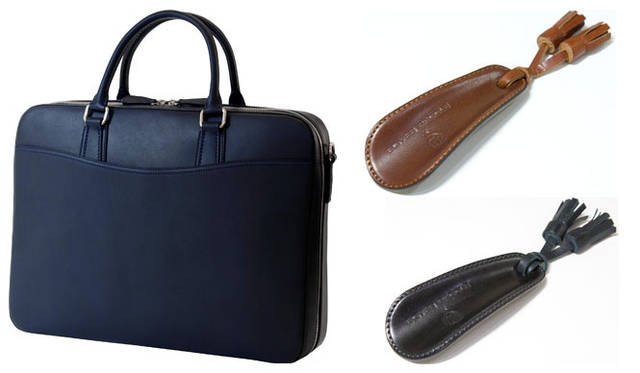 左／本イベント先行販売商品「SOMÈS SADDLE INNOVATION NAVY」5万4000円、右／ノベルティシューホーン