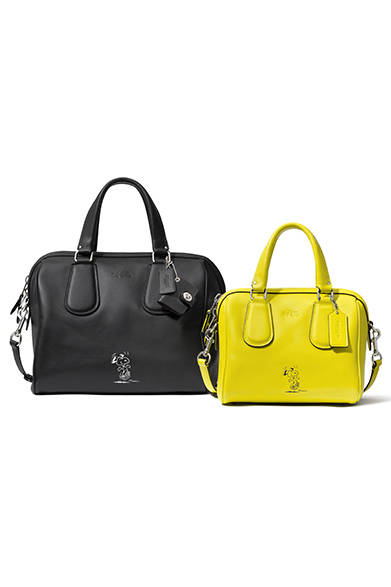 （左より）Snoopy Surrey Satchel Black　8万2000円（税抜）、Snoopy Mini Surrey Stachel Yellow　6万9000円（税抜）
