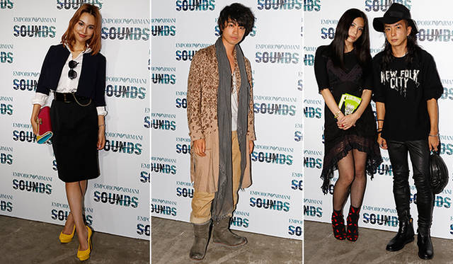 会場には、国内のセレブリティが多数来場。左から、水沢アリー、斎藤 工、秋元優、奈良裕也