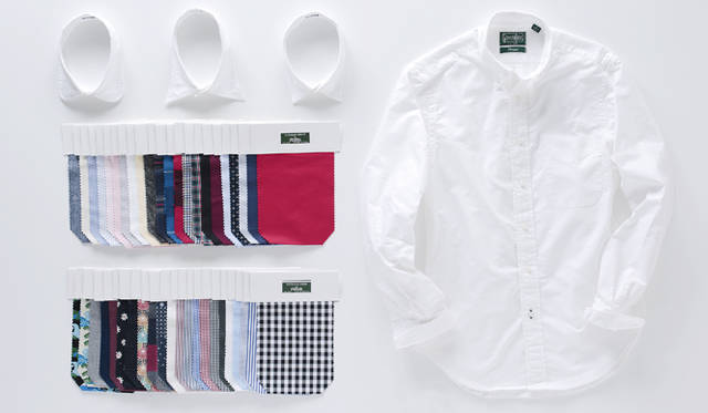 生地を選び、シャツのサイズを選択。襟型はレギュラー、ラウンド、ボタンダウンの3種を用意