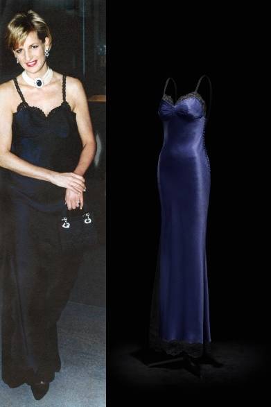 ディオールを纏ったスターたち<br />左：Diana, Princess of Wales, at the party held at Metropolitan Museum of Art in New York to celebrate the 50th anniversary of the House of Dior. December 1996, She is wearing a Dior midnight blue satin and lace dress<br />右： © Laziz Hamani