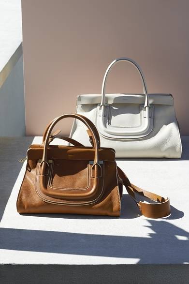 EVERSTON medium double carry bag　アブストラクトホワイト、ヘーゼルブラウン、　[H35×W34×D22cm]　各20万円（税抜）