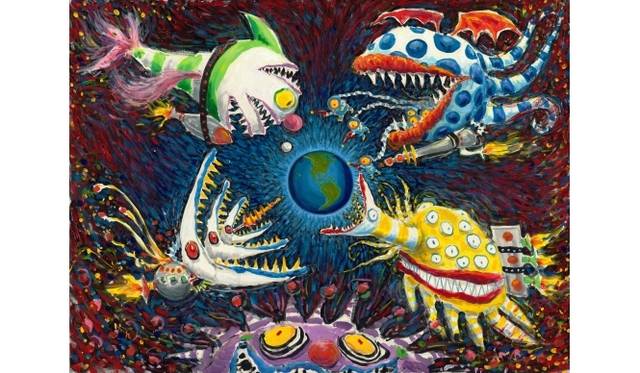 包囲された！ 1994 91.4×121.9cm 油絵の具・アクリル絵の具・キャンパス紙 © 2014 Tim Burton