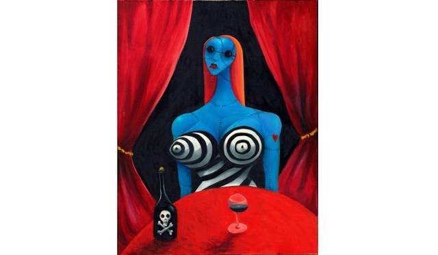 ブルーガールとワイン 1997頃 71.1×55.9cm 油絵の具・キャンパス © 2014 Tim Burton