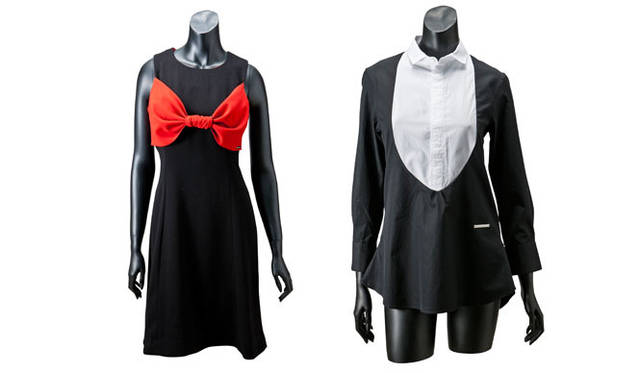 <strong>TOYO KITCHEN STYLE｜トーヨーキッチンスタイル</strong>　「La Couture TOYO KITCHEN STYLE」2014年秋冬デビューコレクション<br>左／Georgette Onepiece 3万4560円、右／Smock Shirt 3万4560円