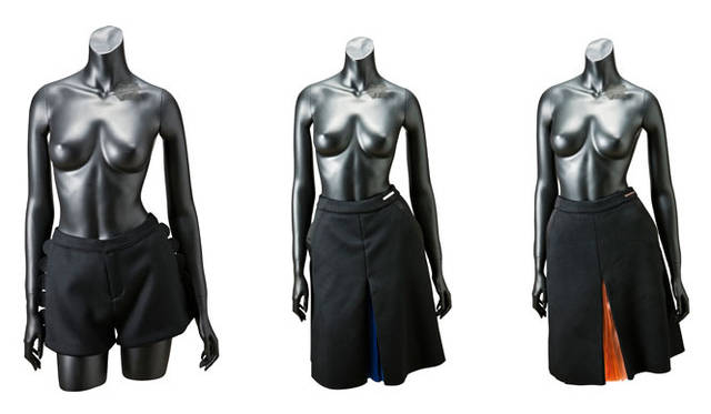 <strong>TOYO KITCHEN STYLE｜トーヨーキッチンスタイル</strong>　「La Couture TOYO KITCHEN STYLE」2014年秋冬デビューコレクション<br>左／Melton Shorts 2万2680円、中・右／Melton Skirt 2万7000円