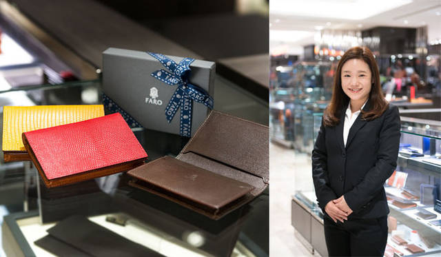 前田有美子さん（阪急メンズ東京1階　バッグ・革小物売場）<br />名刺入れ各3万240円（ファーロ／阪急メンズ東京1階 バッグ・革小物売場）