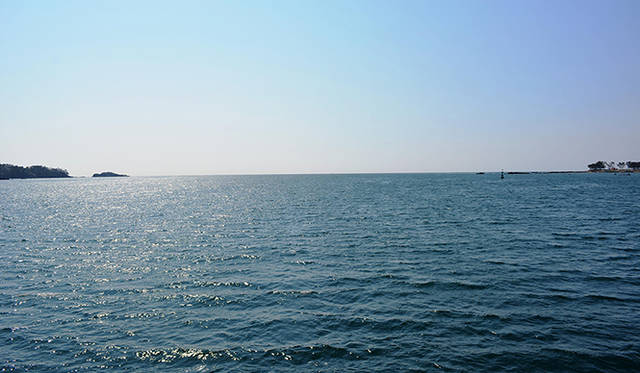 およそ1時間の乗船は気仙沼湾の入り口まで進んだ。風は冷たいがおだやかな水平線を見ながら4年前に思いをはせた