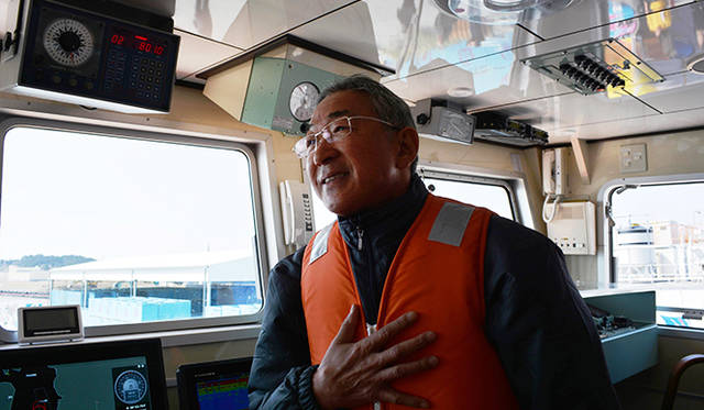 大船頭の前川渡さん。温和な表情ながら誰からも尊敬される気仙沼を海の男。翌日は渡辺謙さんとの対談に登壇