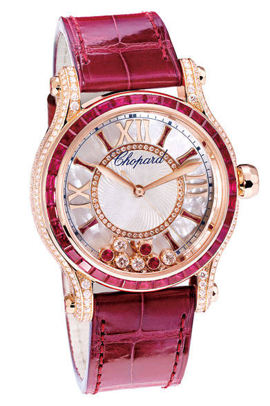 ケース｜ローズゴールド<br />ムーブメント｜自動<br />ブレスレット｜赤のワニ革製<br />防水｜30m<br />