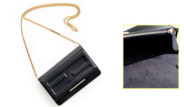<strong>   FENDI｜フェンディ <br /> マットなブラックレザーが色香を漂わせる</strong><br /><br />  艶を消したカーフスキンがどこか禁欲的なフェンディのバッグ「Tube」。ブランドのシグネチャーでもある「ダブルF」を大きく刺しゅうし、フラップの縁にはさりげなく細いゴールドのバーがあしらわれている。もちろん、ファスナーポケットやカードスロットも完全装備。取り外しが可能な繊細なゴールドチェーンはパーティなど華やかなシーンで活躍してくれそう。<br /><br /> ［W19×H12.5×D5㎝］12万4200円<br /> フェンディ／フェンディ ジャパン Tel. 03-5415-6762