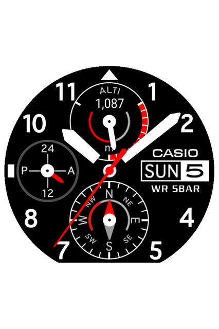 本格的なクロノグラフと日付、曜日も表示可能となる。