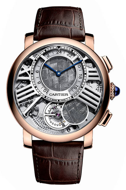 5 <strong>ロトンド ドゥ カルティエ アース&ムーン</strong><br />ケース|18Kピンクゴールド<br />直径|47mm<br />厚さ|16.65mm<br />ムーブメント|手巻き(Cal.9440 MC)<br />機能|トゥールビヨン、オンデマンド式ムーンフェイズ(4時位置のボタンを押すと円盤がキャリッジを隠し、月齢を表示)、第2時間帯表示<br />ストラップ|アリゲーター<br />防水|日常生活<br />限定数|世界15本(個別の製造番号入り)<br />発売時期|2016年4月予定<br />予価|2820万円<br /><br />Laziz Hamani Ⓒ Cartier