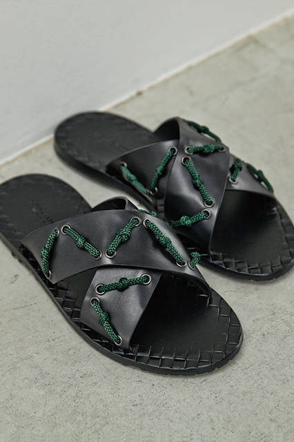 <strong>シューズにフォーカスした最新コレクションが集結</strong><br><br>イタリアのラグジュアリーブランド「ボッテガ・ヴェネタ」より、シューズにフォーカスしたイベントを開催。ブランドが誇るクラフツマンシップと、デザイン性の高いモダンな感性が融合したシューズは、大人の足元を華やかに飾る。写真のアイテムはレザーとストラップにノット(結び目)を施した、 丸紐の組み合わせが新鮮なクロスストラップタイプのサンダル。ソールには立体的な切り込みを入れ、「ボッテガ・ヴェネタ」のアイコンであるイントレチャートを連想させるテクニックが見られる。<br><br>期間／2月24日(水)〜3月1日(火)　場所／阪急メンズ東京1階 イベントスペース<br><br>サンダル7万1280円／ボッテガ・ヴェネタ<br><br>