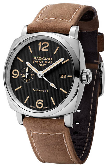 <strong>ラジオミール1940 スリーデイズ GMT<br />オートマティック アッチャイオ-45mm</strong><br />PAM00657<br />ケース｜ステンレススチール<br />直径｜45mm<br />ムーブメント｜自動巻き（Cal.P.4001）<br />機能｜第二時間帯表示、昼夜表示、パワーリザーブ表示（ムーブメント裏蓋側）、ゼロリセット機能、日付表示<br />ストラップ｜カーフ<br />防水｜10気圧<br />発売時期｜2016年夏予定