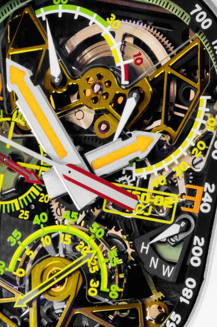 <strong>RM 50-02 ACJ トゥールビヨン スプリットセコンド クロノグラフ</strong><br />ケース｜チタン・アルミニウム合金、ATZ®ホワイトベゼル<br />サイズ｜縦50.1×横42.7mm<br />厚さ｜16.5mm<br />ムーブメント｜手巻き（Cal.RM50-02）<br />機能｜トゥールビヨン、スプリットセコンドクロノグラフ（60分積算計）、パワーリザーブインジケーター、トルクインジケーター、ファンクションインジケーター<br />ストラップ｜ラバー<br />防水｜50m<br />限定数｜30本（ブティック限定）<br />発売時期｜2016年 年内予定<br />予価｜1億3120万円（税別）