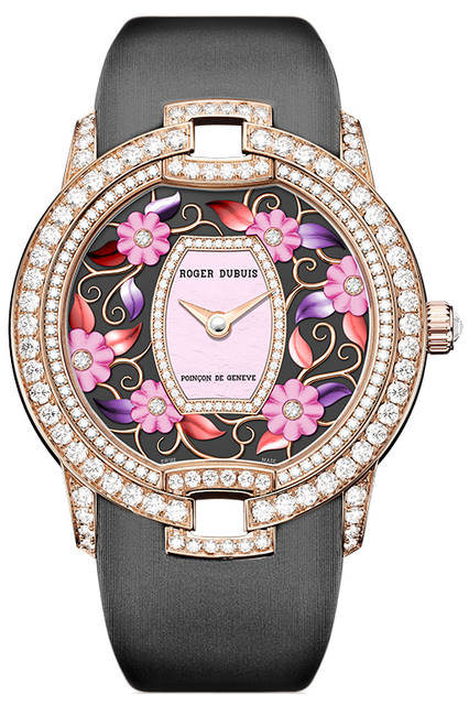 <strong>ブロッサム ベルベット ブルー</strong><br />ケース｜ダイヤモンド付き18Kローズゴールド<br />直径｜36mm<br />厚さ｜8.77mm<br />ムーブメント｜自動巻き（Cal.RD621)<br />ストラップ｜ブルーファブリック（サテン仕上げ）<br />防水｜3気圧<br />発売時期｜2016年■月予定<br />予価｜■■万■■円（税別）