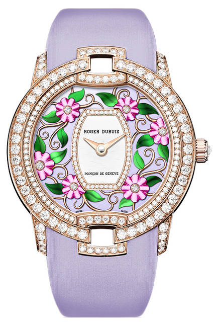 <strong>ブロッサム ベルベット ブルー</strong><br />ケース｜ダイヤモンド付き18Kローズゴールド<br />直径｜36mm<br />厚さ｜8.77mm<br />ムーブメント｜自動巻き（Cal.RD621)<br />ストラップ｜モーブのファブリック（サテン仕上げ）<br />防水｜3気圧<br />発売時期｜2016年■月予定<br />予価｜■■万■■円（税別）