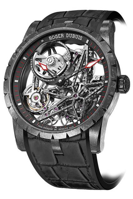 <strong>エクスカリバー 42 オートマティック スケルトン カーボン</strong><br />ケース｜カーボンファイバー<br />直径｜42mm<br />厚さ｜12.14mm<br />ムーブメント｜自動巻き（Cal.RD820SQ）<br />ストラップ｜アリゲーターとラバーのバイマテリアル<br />防水｜30ｍ<br />発売時期｜2016年夏予定<br />予価｜774万円（税別）