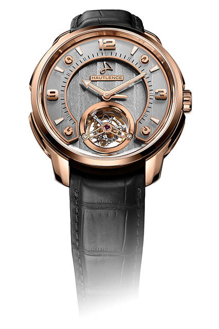 <strong>トゥールビヨン03</strong><br />ケース｜グレード5チタン＋18Kピンクゴールド<br />直径｜44mm<br />厚さ｜12.4mm<br />ムーブメント｜自動巻き（Cal.HMC 802）<br />機能｜トゥールビヨン、第2時間帯表示<br />ストラップ｜アリゲーター<br />防水｜3気圧<br />発売時期｜2016年末予定<br />予価｜1400万円（税別）<br />