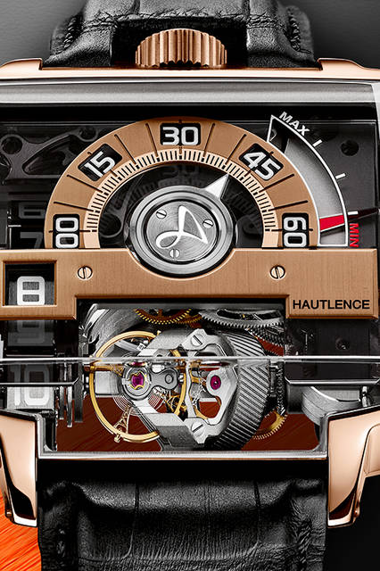 <strong>ヴォルテックス02</strong><br />ケース｜18Kレッドゴールド<br />サイズ｜縦52mm × 横50mm<br />厚さ｜17.8mm<br />ムーブメント｜自動巻き（Cal.HLR2.0）<br />機能｜レトログラード分針、プレート式時刻表示、回転式モバイルブリッジ機構<br />ストラップ｜アリゲーター<br />防水｜3気圧<br />限定数｜28本<br />発売時期｜2016年7月予定<br />予価｜3200万円（税別）