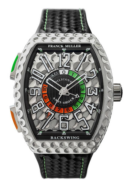 <strong>ヴァンガード™ バックスイング</strong><br />ケース｜ステンレススチール／チタン<br />サイズ｜縦53.7×横44mm<br />ムーブメント｜自動巻き<br />機能｜ストローク数記録（10時位置のボタンでカウント、８時位置のボタンでリセット）<br />ストラップ｜カーフ＋ラバー<br />防水｜日常生活<br />発売時期｜未定<br />価格｜未定