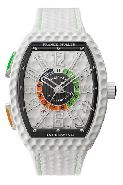 <strong>ヴァンガード™ バックスイング</strong><br />ケース｜ステンレススチール／チタン<br />サイズ｜縦53.7×横44mm<br />ムーブメント｜自動巻き<br />機能｜ストローク数記録（10時位置のボタンでカウント、８時位置のボタンでリセット）<br />ストラップ｜カーフ＋ラバー<br />防水｜日常生活<br />発売時期｜未定<br />価格｜未定