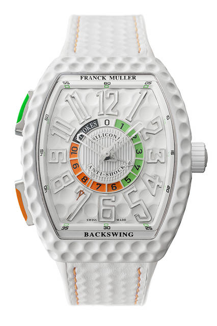 <strong>ヴァンガード™ バックスイング</strong><br />ケース｜ステンレススチール／チタン<br />サイズ｜縦53.7×横44mm<br />ムーブメント｜自動巻き<br />機能｜ストローク数記録（10時位置のボタンでカウント、８時位置のボタンでリセット）<br />ストラップ｜カーフ＋ラバー<br />防水｜日常生活<br />発売時期｜未定<br />価格｜未定