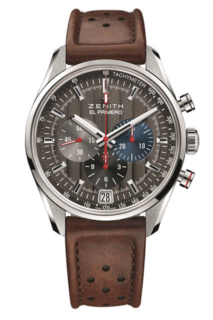 <strong>エル・プリメロ 36’000VpH クラシックカーズ</strong><br />ケース│ステンレススチール<br />直径│42mm<br />厚さ│12.75mm<br />ムーブメント│自動巻き（Cal.400B）<br />機能│クロノグラフ（30分積算計、12時間積算計）、日付表示<br />ストラップ│カーフ<br />防水性能│10気圧<br />発売時期│2016年9月発売予定<br />予価│80万円（税抜）<br />