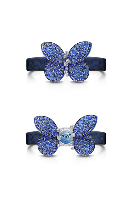 <strong>ザ・プリンセス バタフライ</strong><br />ケース｜サファイア、ダイヤモンド<br />ストラップ｜レザー、サテンストラップ<br />