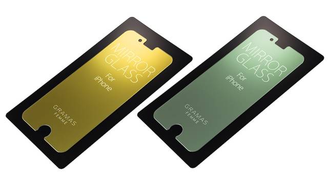 液晶バックライトがOFF時にはミラーとなる保護ガラス。色味の異なる2色で展開。iPhone 7、iPhone 7plus用ともに2,500円。9月下旬発売予定