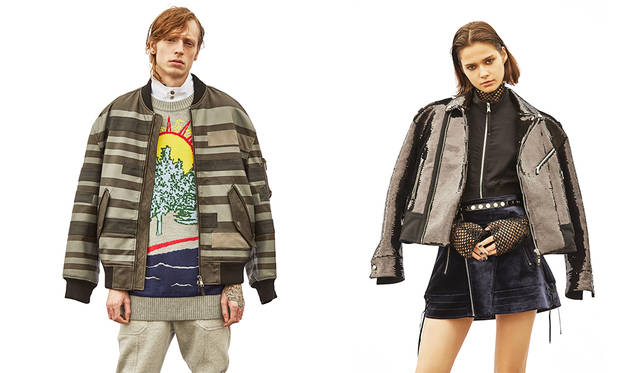 ＜写真左＞一枚で主役級のハイゲージニットは、インナーにハイネックのシャツを合わせてボーダー柄のジャケットを羽織るだけで上級者のこなれた着こなしに。同系色でトーンを揃えているのがポイント。レザージャケット15万1000円、シャツ3万9000円、ニット5万円（すべてディーゼル ブラック ゴールド）スウェットパンツは参考商品<br>＜写真右＞スパンコールやベルベット、スタッズのメタル感など異なる素材感を盛り込んだモードなスタイル。ミニスカートにオーバーサイズのライダースを羽織って旬に着こなして。ジャケット25万2000円、トップス5万9000円、スカート8万3000円、ベルト3万2000円（以上ディーゼル ブラック ゴールド）その他スタイリスト私物