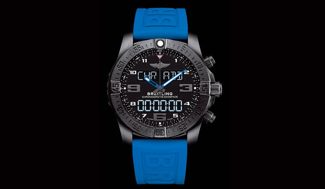 <strong>BREITLING<br /> エクゾスペース B55 ナイトミッション</strong><br /> <br /> ムーブメント／温度補正スーパークォーツ（Cal.B55）<br /> 機能／1/100秒クロノグラフ、UTCによる基準時刻、カウントダウン・カウントアップ（MET）機能、フライトタイム・クロノグラフ、ラップタイマー・クロノグラフ、カウントダウン、第2タイムゾーン、曜日を設定できる7つのアラーム、週表示付き永久カレンダー、バッテリー充電状態表示<br /> ケース／ブラックチタン<br /> 直径／46mm<br /> ストラップ／ツインプロ<br /> 防水性能／100m<br /> 価格／120万円（税別）<br />