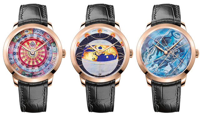 <strong> 1966 ザ・チェンバー・オブ・ワンダース </strong><br /> 異なる時代における宇宙からの地球の眺めと地球からの宇宙の眺めを文字盤に描写。「ステュディオロ シェンティーフィカ（科学工房）」と名づけられた初の工房で完成したシリーズ。各18本限定。3本セット価格1965万円（税別）。単体の場合は各655万円（税別）。