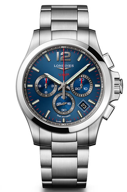 1984年にスタートした高精度クォーツウォッチ「ロンジン コンクエスト V.H.P.」の歴史と伝説を受け継ぐ、年差±5秒という時計界で最高峰のクォーツウォッチ コレクション。V.H.P.は「Very High Presision（超高精度）」の略。ケース径は42mm。SSケース＆ブレスレット。5気圧防水。19万6000円（税別）。今秋発売予定。