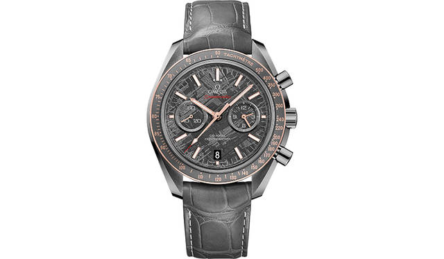 イベント当日に三浦さんが身に着けたスピードマスター グレーサイド オブ ザ ムーン “メテオライト”。グレーセラミックケースに隕石のダイアルをセットしたモデルで、価格は156万円（税別）。