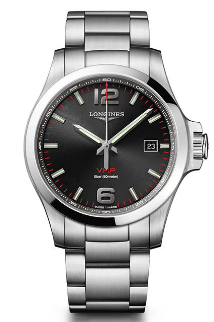 <strong>コンクエスト V.H.P.</strong><br /> <br /> Ref｜L3.726.4.56.6<br /> 精度｜年差±5秒<br /> 機能｜スマートクラウン　※時差修正時、リューズを勢い良く回すと、針を一時間分スムーズに送ることができる<br /> ケース及びブレスレット素材｜ステンレススチール<br /> ケース径｜41mm<br /> 価格｜12万1000円　※税別予価<br /> 発売｜今冬発売予定<br />