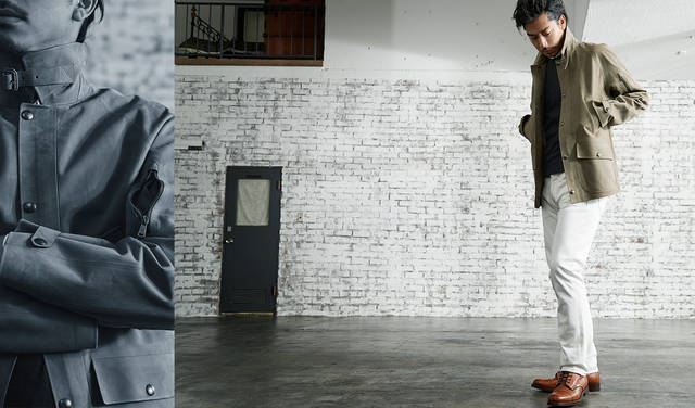 「レザージャケットにグレーのニットとホワイトデニムというドレスな装いです。ホワイトデニムにはどんなスタイルもエレガントに見せる品格があるのですが、グレーを合わせることで、ラルフ ローレンが持つ高級感のあるシックな装いがさらに際立ちます」<br>デニム 6万円、アウター 72万円、ニット 12万円（以上ラルフ ローレン パープル レーベル）その他私物