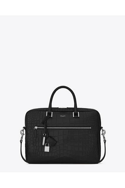 BRIEFCASE SAC DE JOUR SOUPLE IN BLACK EMBOSSED CROCODILE LEATHER